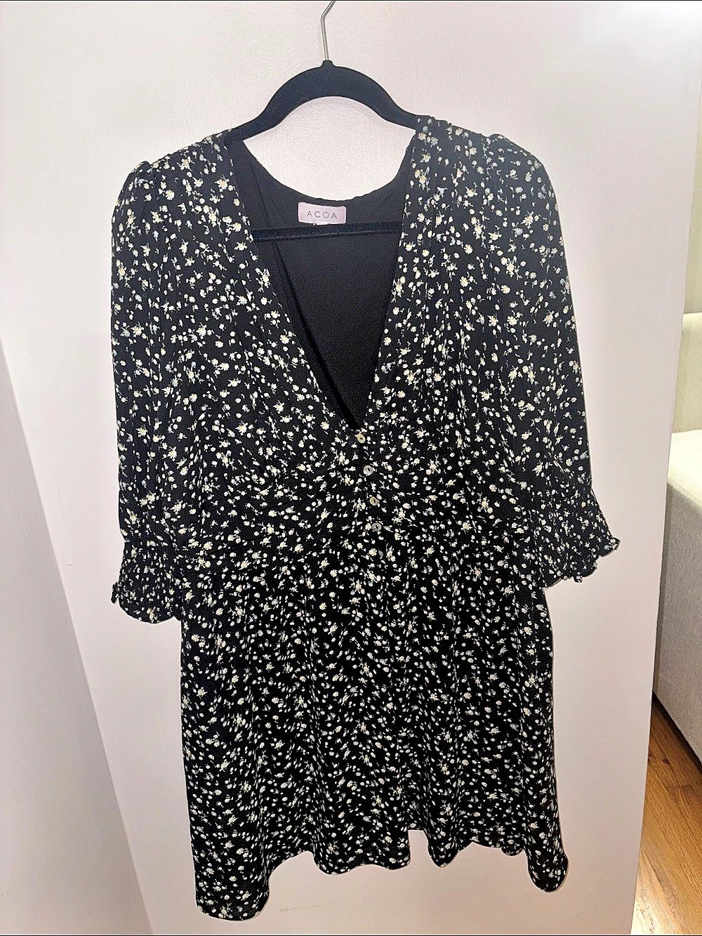 ACOA Floral Mini Dress in Black & White Size Medium